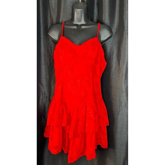 Wild Fable Red Floral Textured Tiered Dress M - Picture 1 of 7